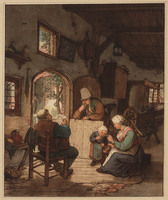 KG 07312
<br/>
Krantlezer in boereninterieur
<br/>
<em>Ploos van Amstel, Cornelis (1726-1798)</em>